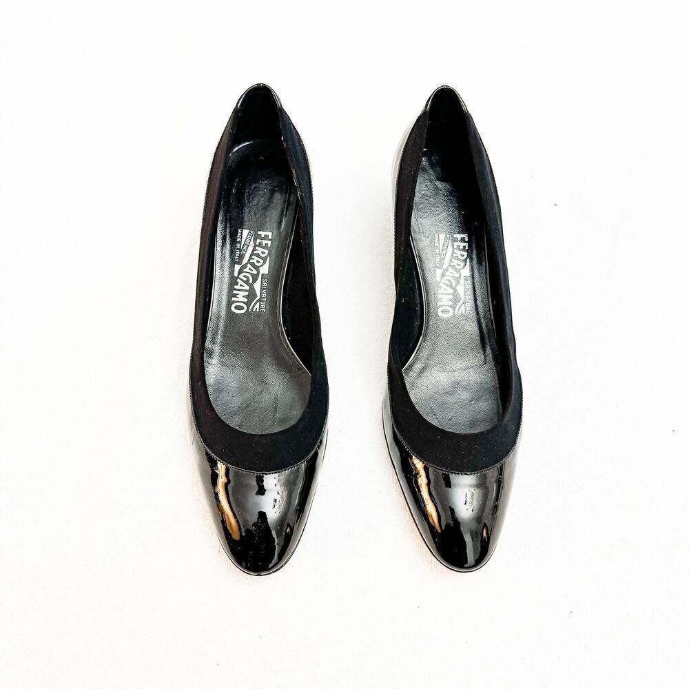 Salvatore Ferragamo Patent Leather Wedge Pump Size 8.5 B